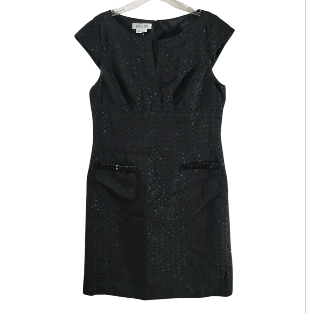 NWT Kay Unger New York Black Brocade Damask Cocktail Dress Empire Waist Size 16